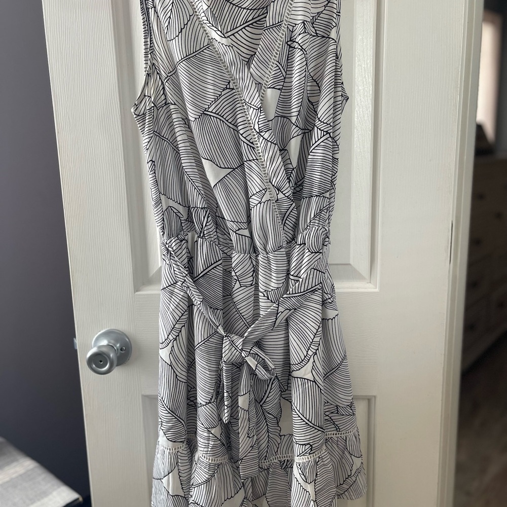 Sienna Sky Black and White Wrap Tie Front Mini Sundress